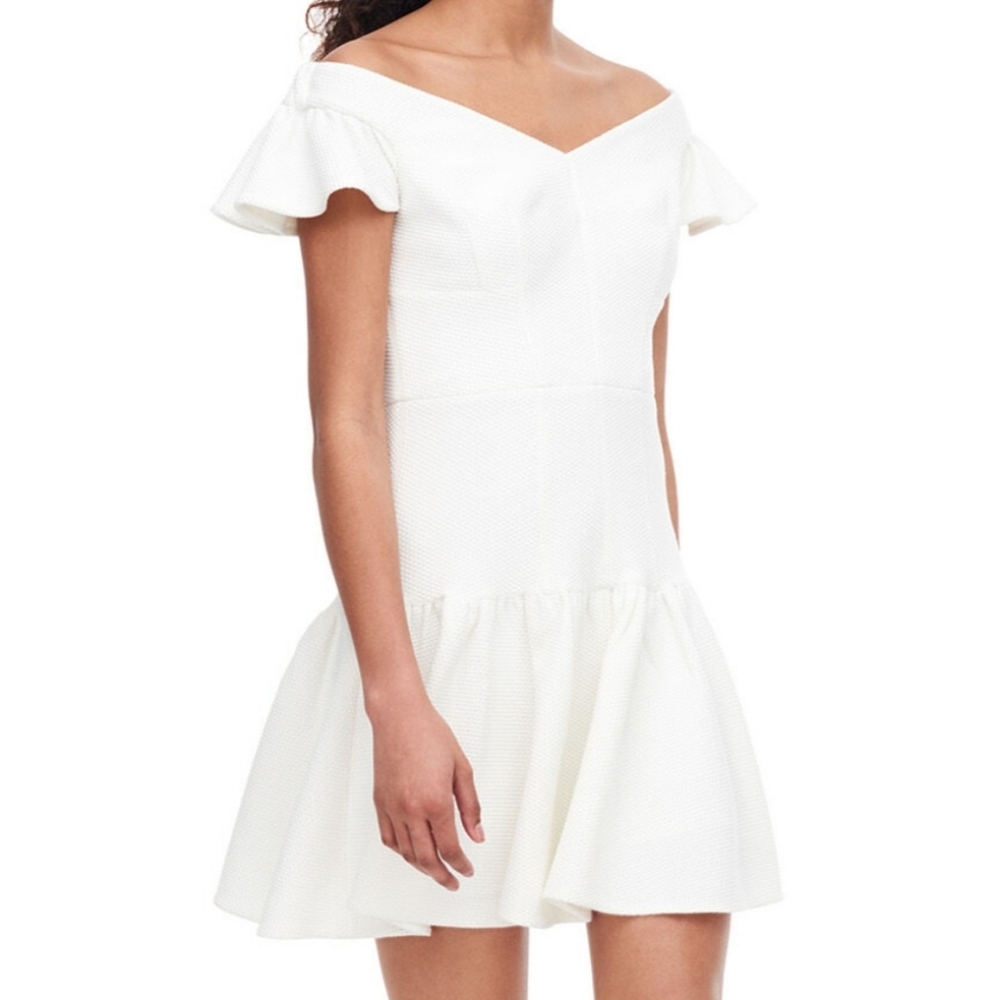 Rebecca Taylor Stretch Texture Off Shoulder Sheath Dress . Ivory. Size 4.